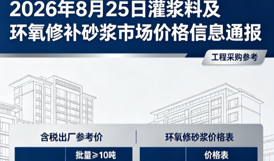 长子2026年8月25日灌浆料及环氧修补砂浆市场价格信息通报